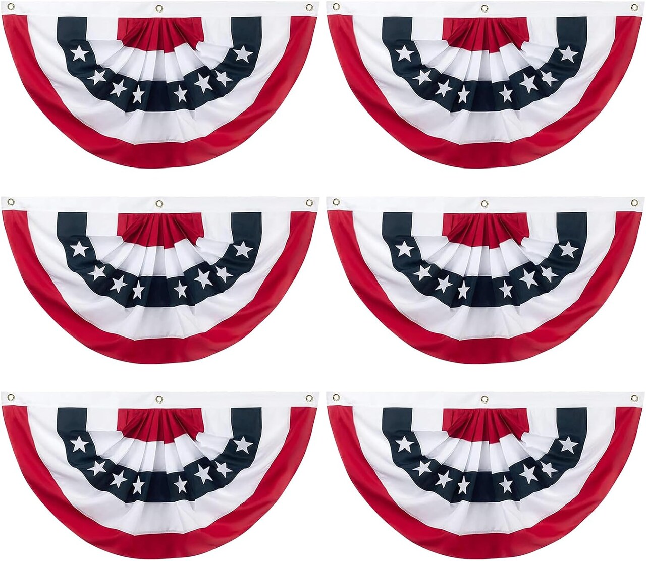 2x4Ft American Flag Bunting Patriotic Decorations,6 Pcs USA Pleated Fan Flag Brass Grommets Quality, Large Size Half Fan Banner Indoor/Outdoor Decorations for 4th of July, Memorial Day and Veterans Da
